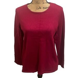 Chicos Burgundy Knit Crew Neck Sweater Covered Button Detail Pullover Size M (1)
